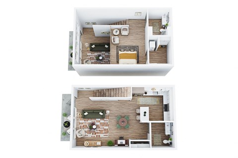 Floor plan for 1 bed, 1.5 baths, 916 sqft